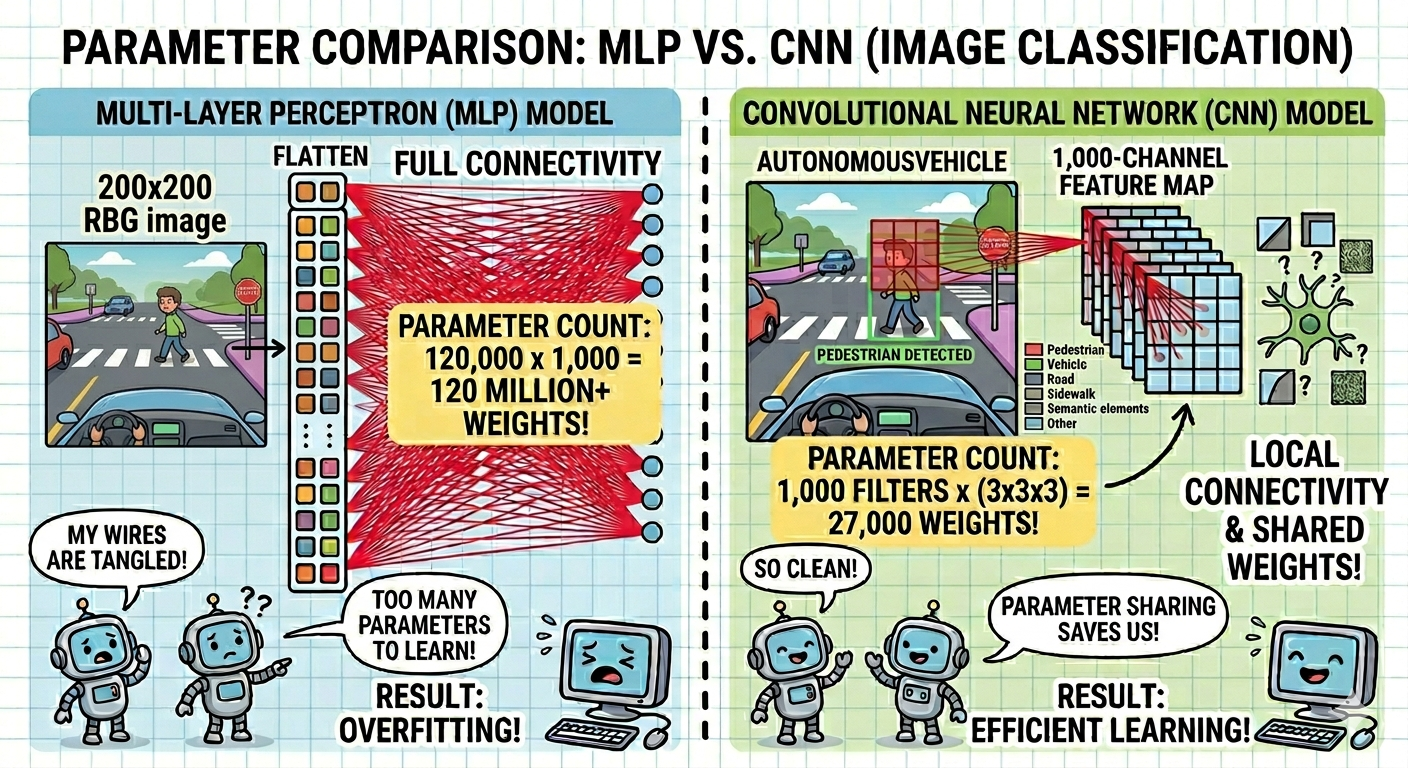 Why Self-Driving Cars Don’t Use Pixels Like Humans Do: From MLP to CNN